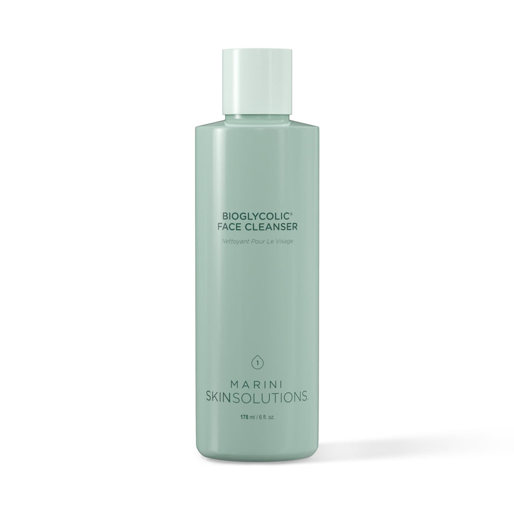 Marini SkinSolutions Bioglycolic Face Cleanser bottle for gentle resurfacing and pore refinement.