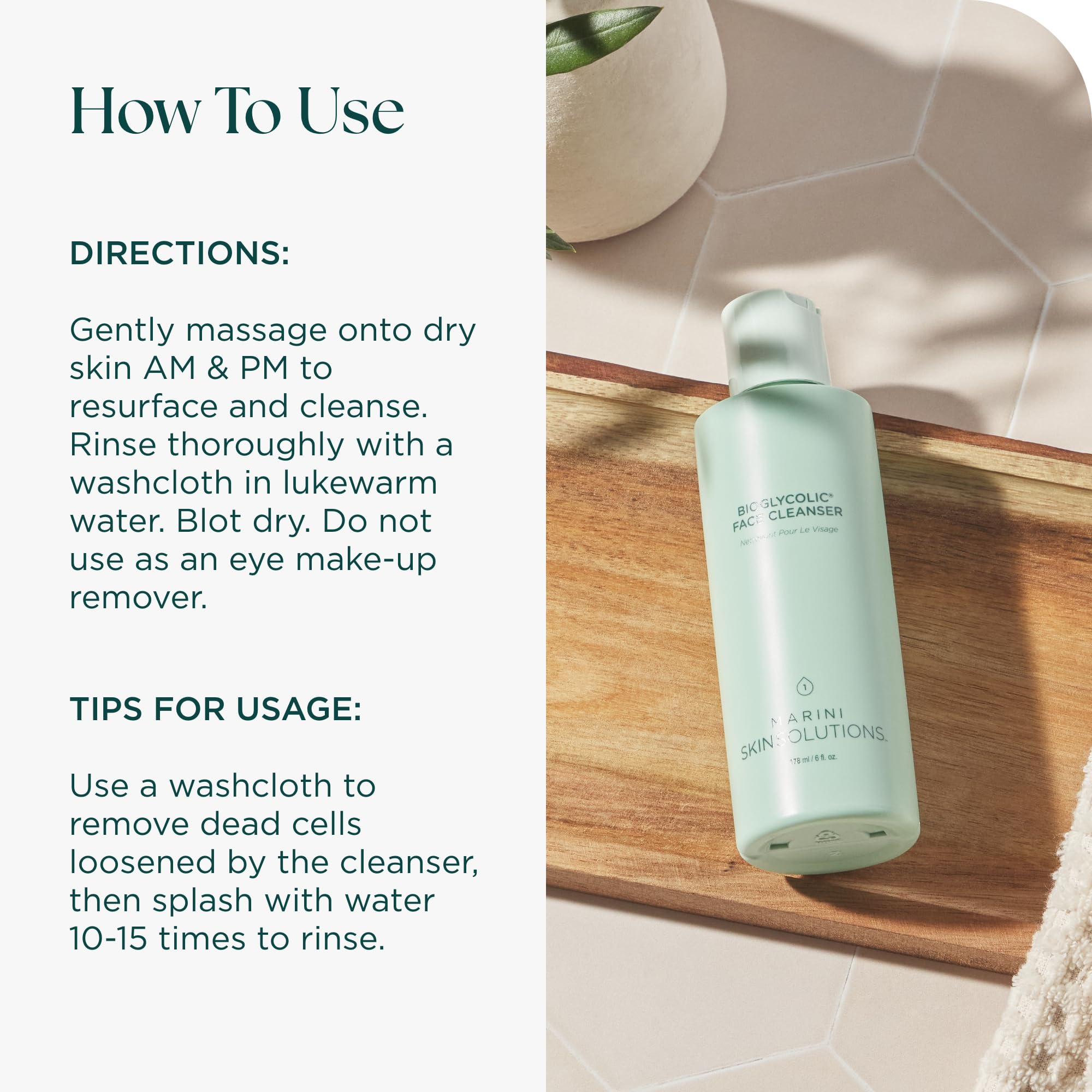 Daily-use image featuring Marini SkinSolutions Cleanser for soft, moisturized skin.
