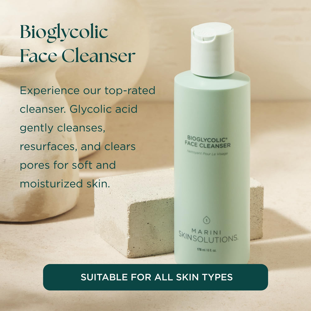 Closeup of Marini SkinSolutions Bioglycolic cleanser pour showing controlled application for exfoliation.