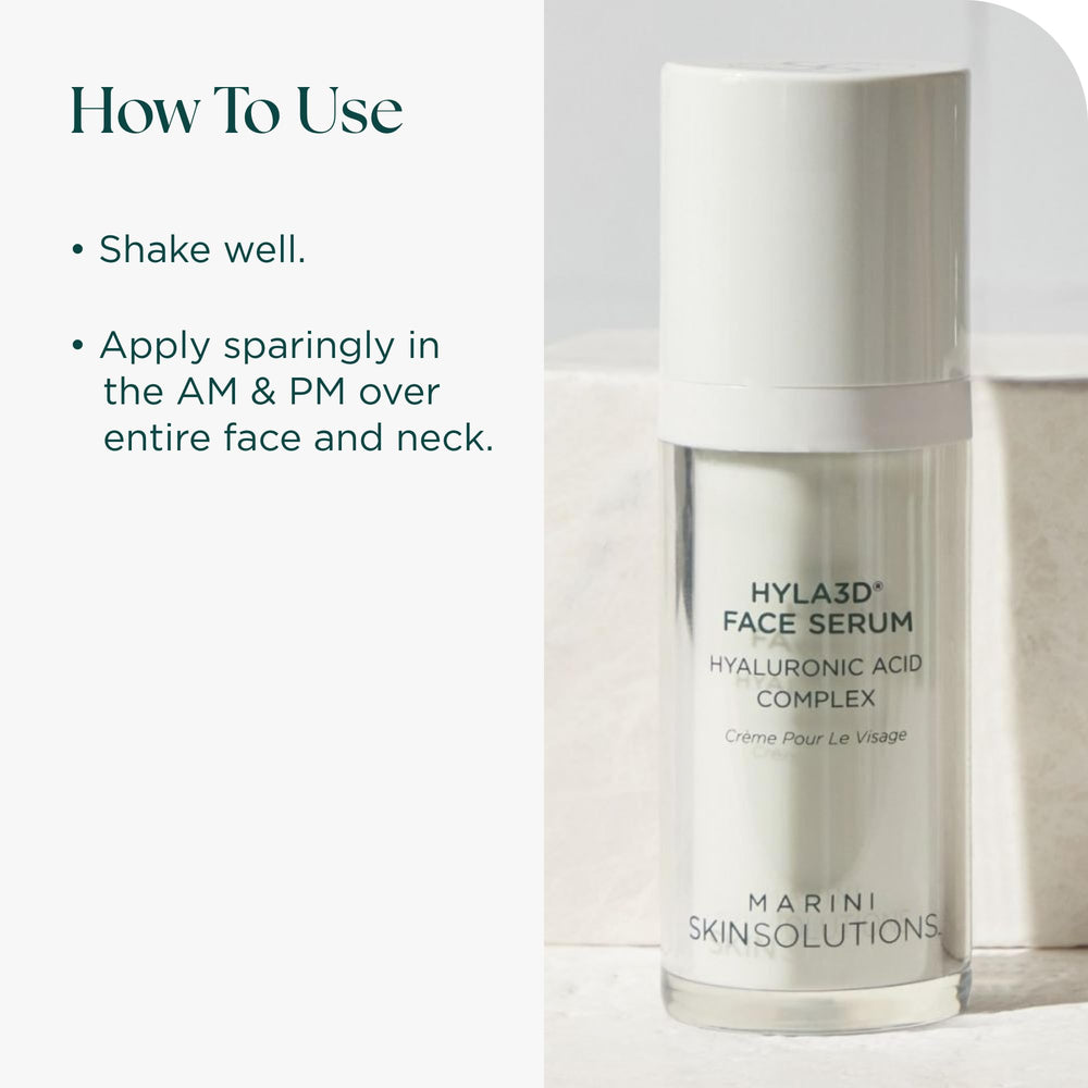 Marini SkinSolutions Hyla3D key ingredients overview featuring CoQ10 and LysLastine V for vitality.