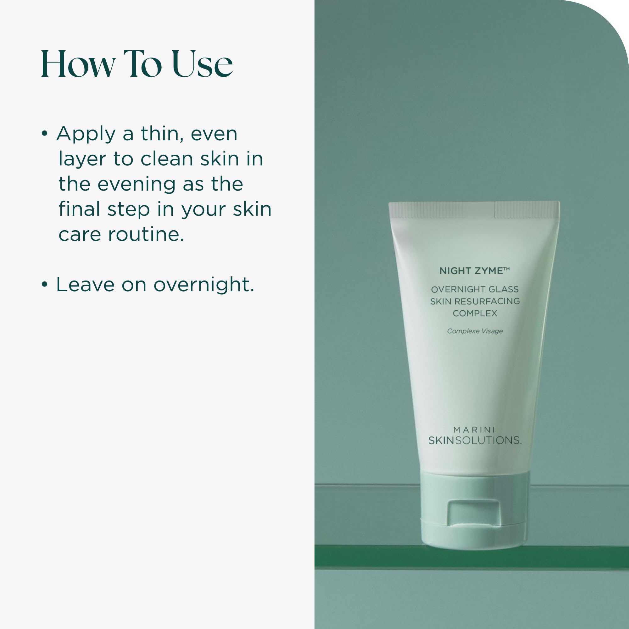 Marini SkinSolutions Night Zyme application scene showing overnight routine integration.