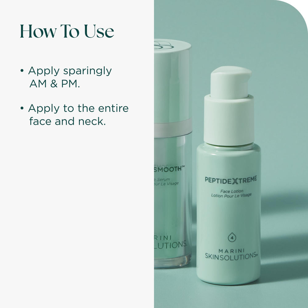 Marini SkinSolutions PeptideXtreme ingredient panel, featuring antioxidants and peptides