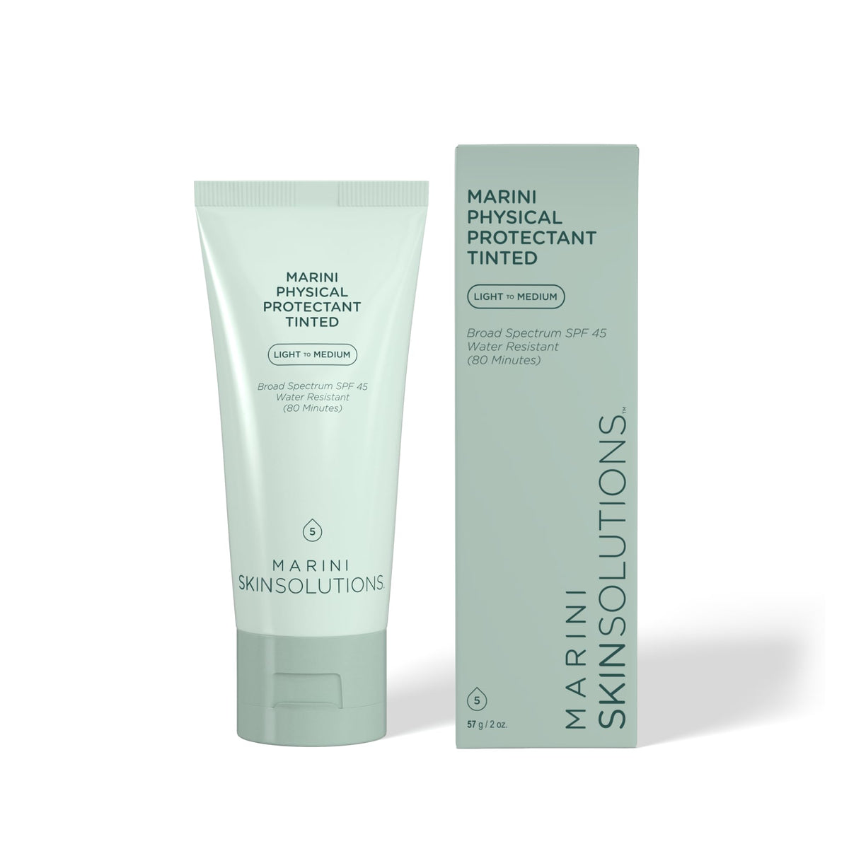 Marini SkinSolutions Physical Protectant Tinted bottle with universal tint and oil-control finish.