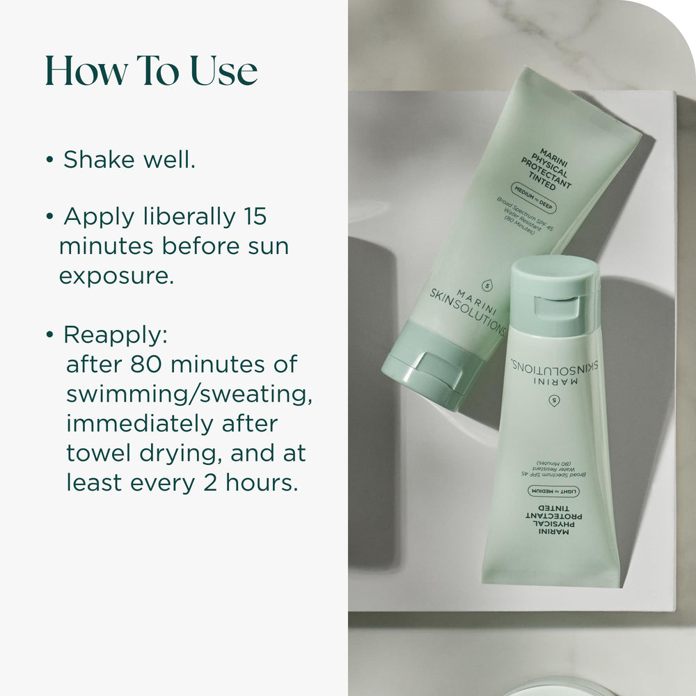 Marini SkinSolutions tinted sunscreen on skin reveals light-reflecting yet natural-looking protection.