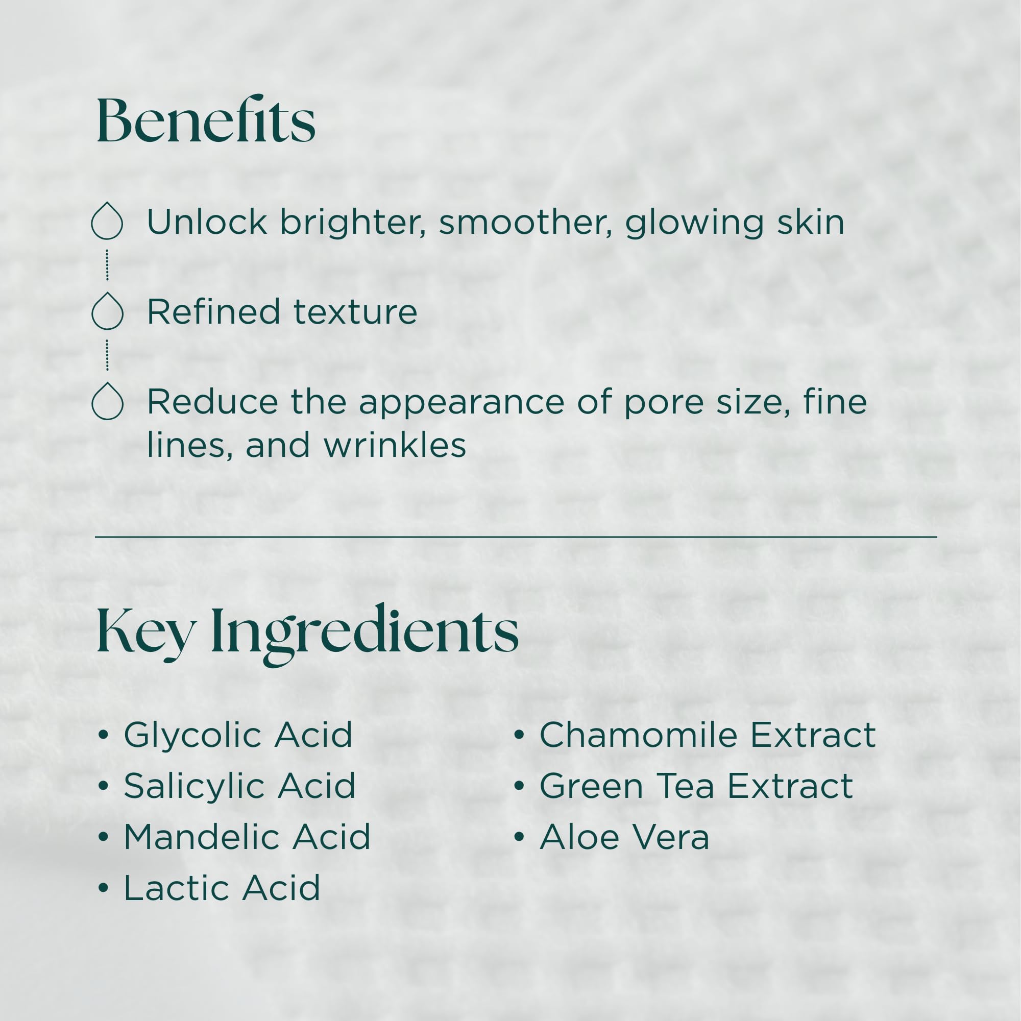 Marini SkinSolutions ResurFace pad showing Mandelic acid for even complexion.
