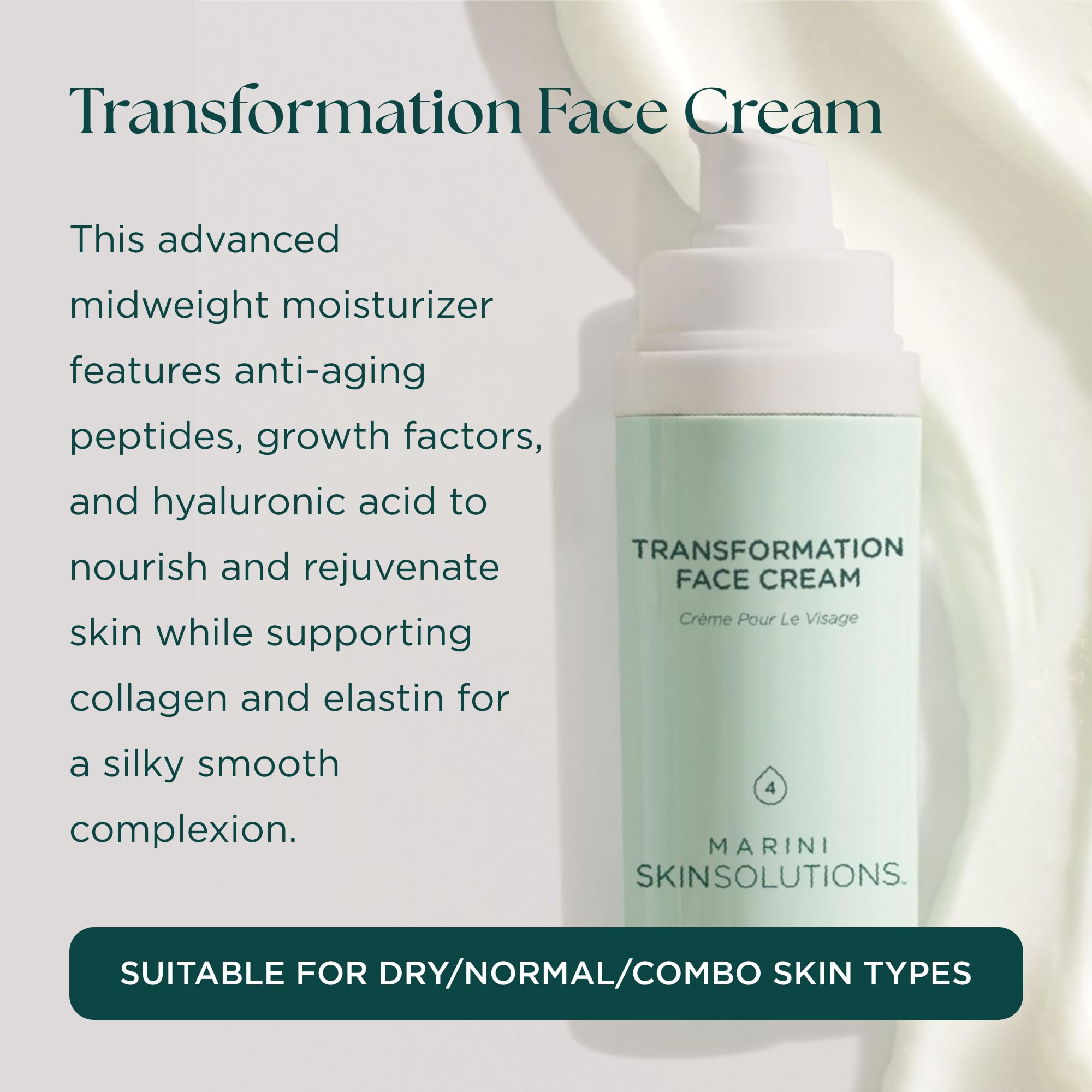 Marini SkinSolutions Transformation Face Cream application on skin for smoothing.