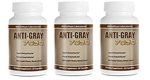 MÄRITZMAYER LABORATORIES Anti Gray Hair 7050 bottle closeup shows capsules for color support