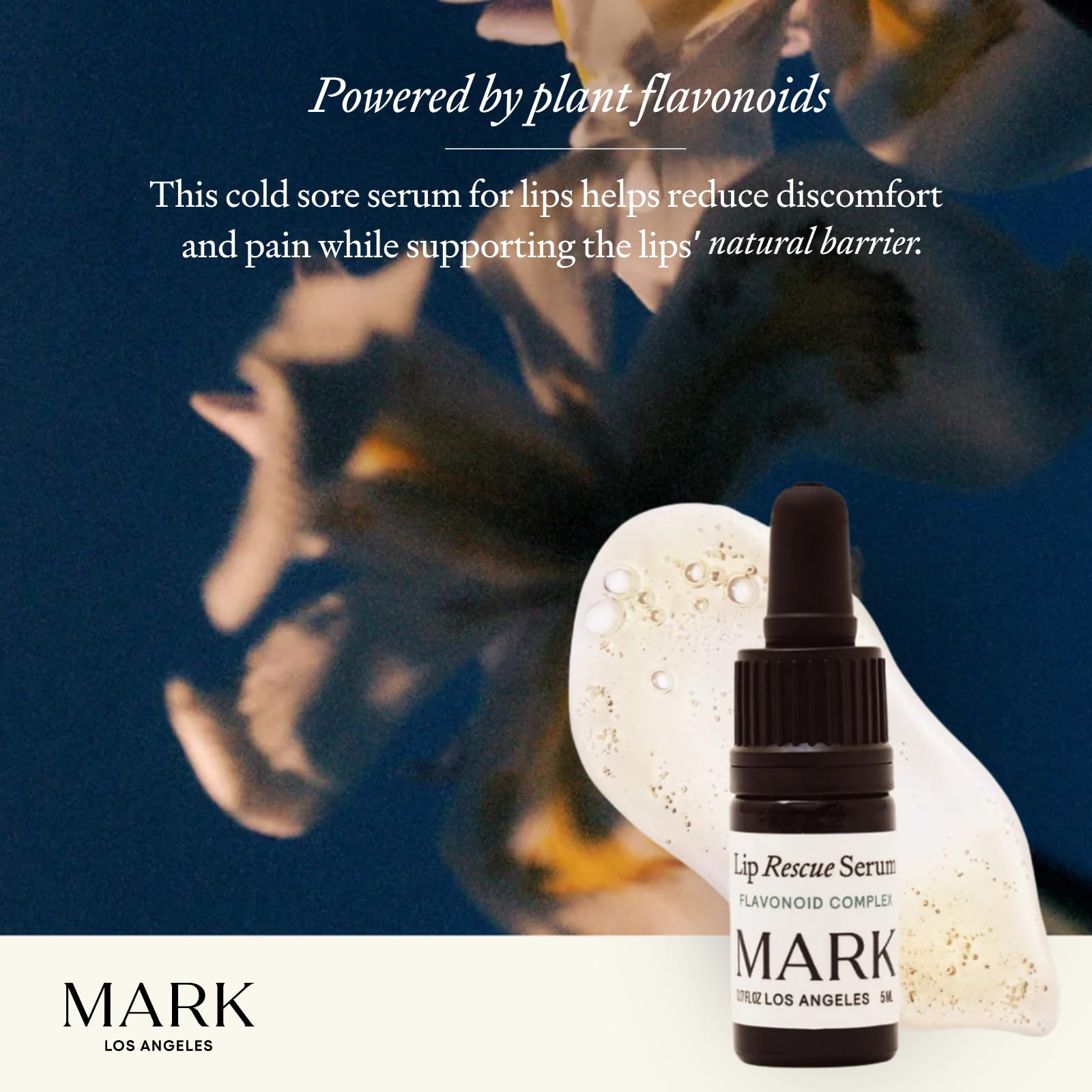MARK Los Angeles Lip Rescue Serum packaging front showing fragrance-free formula.