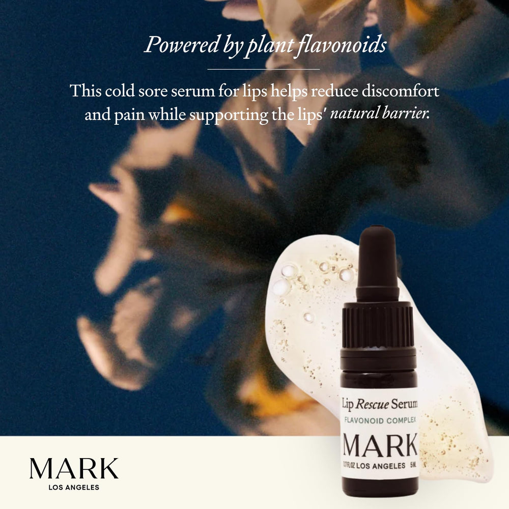 MARK Los Angeles Lip Rescue Serum packaging front showing fragrance-free formula.