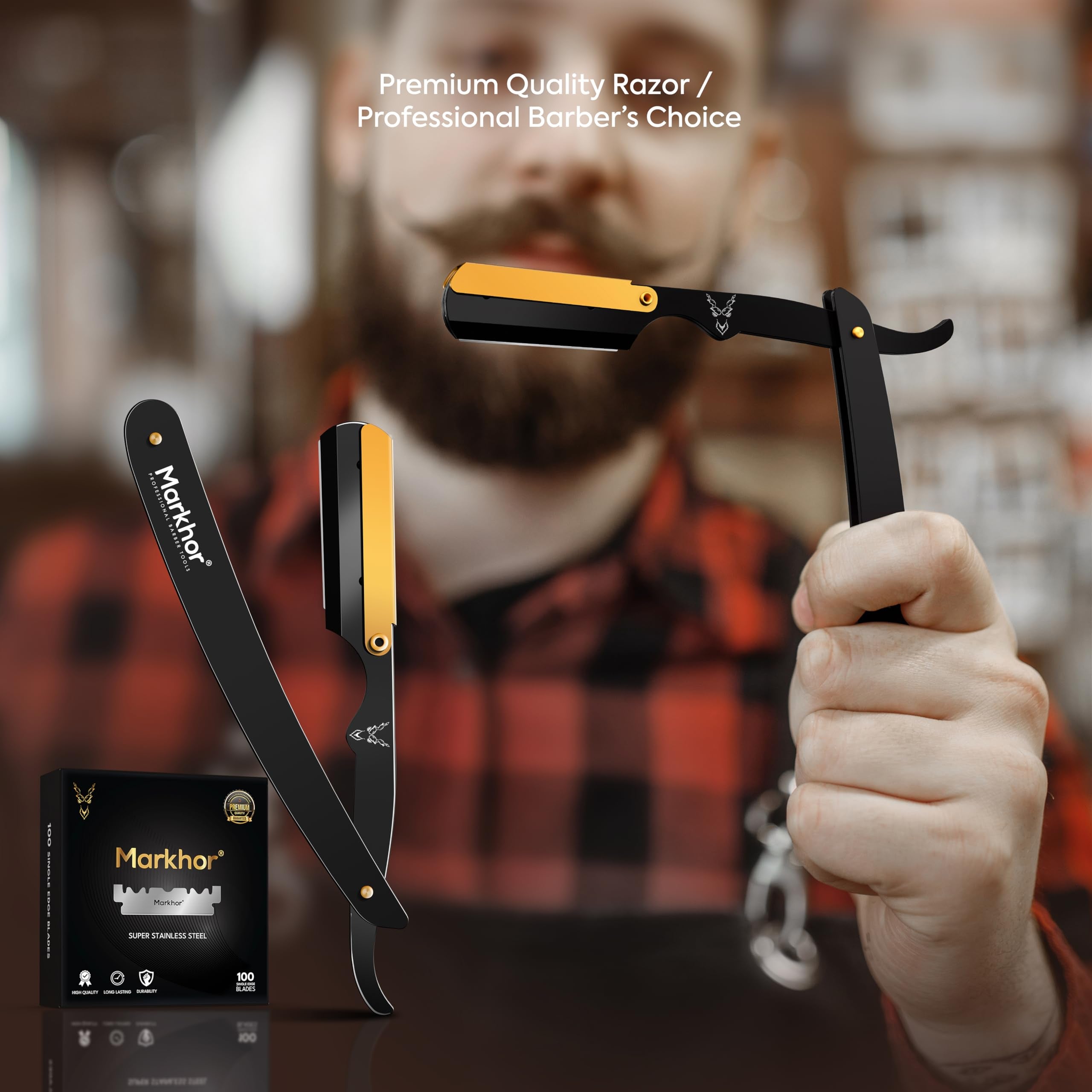 Markhor straight razor ergonomic design for precise, comfortable shaving control.