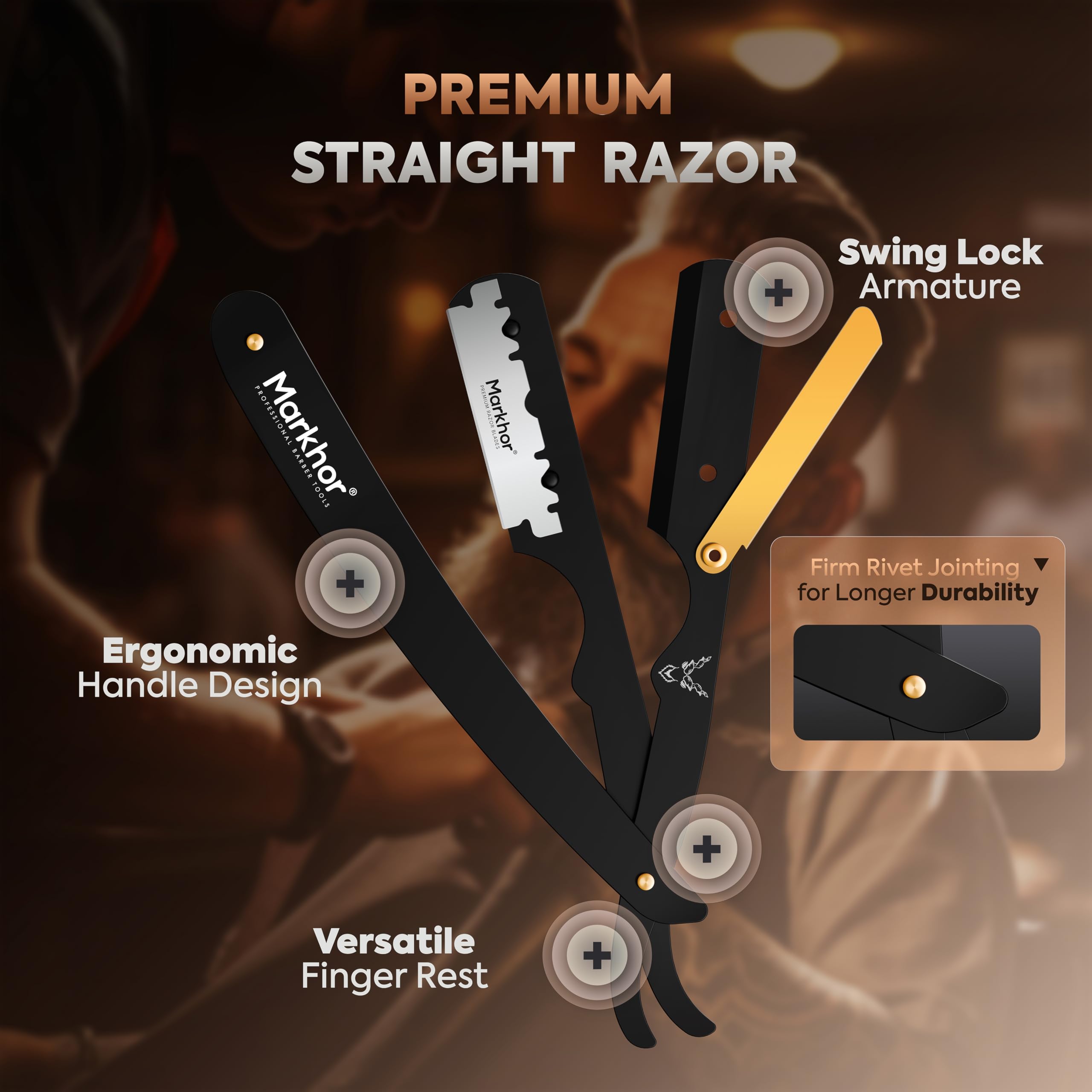 Markhor straight razor includes ten blades for immediate replacement.