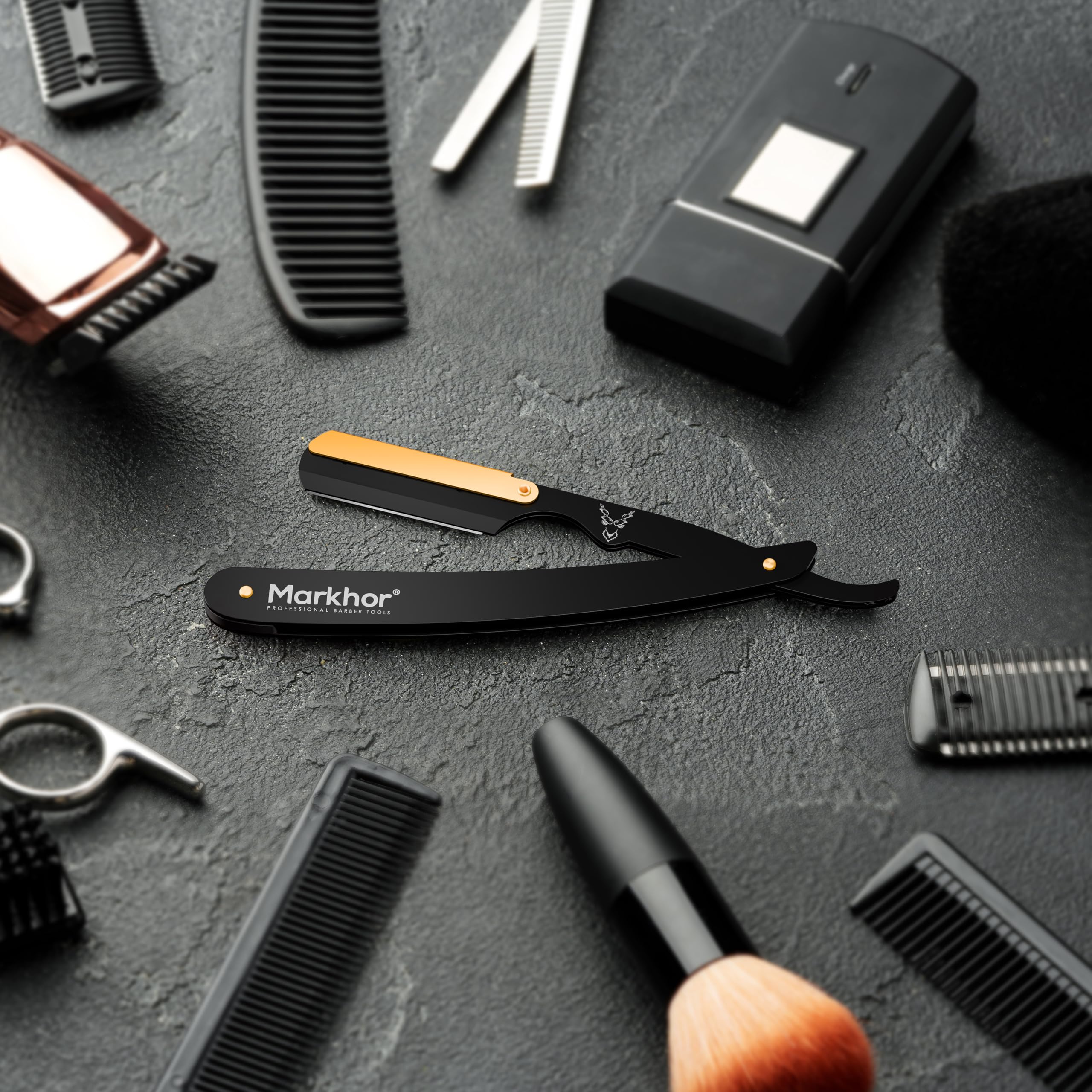 Markhor straight razor matte black finish for modern, durable style.