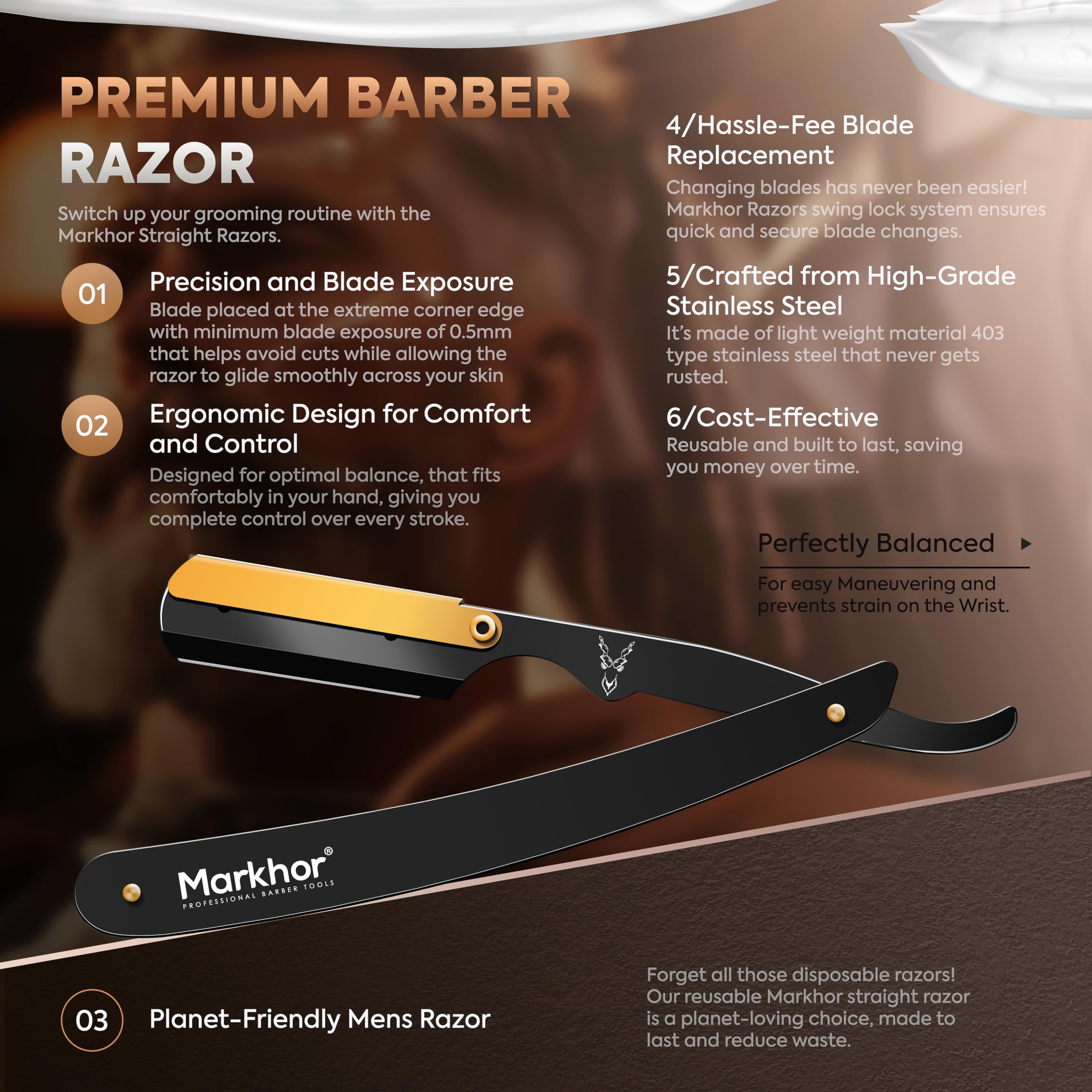Markhor travel pouch included with straight razor for on-the-go grooming.