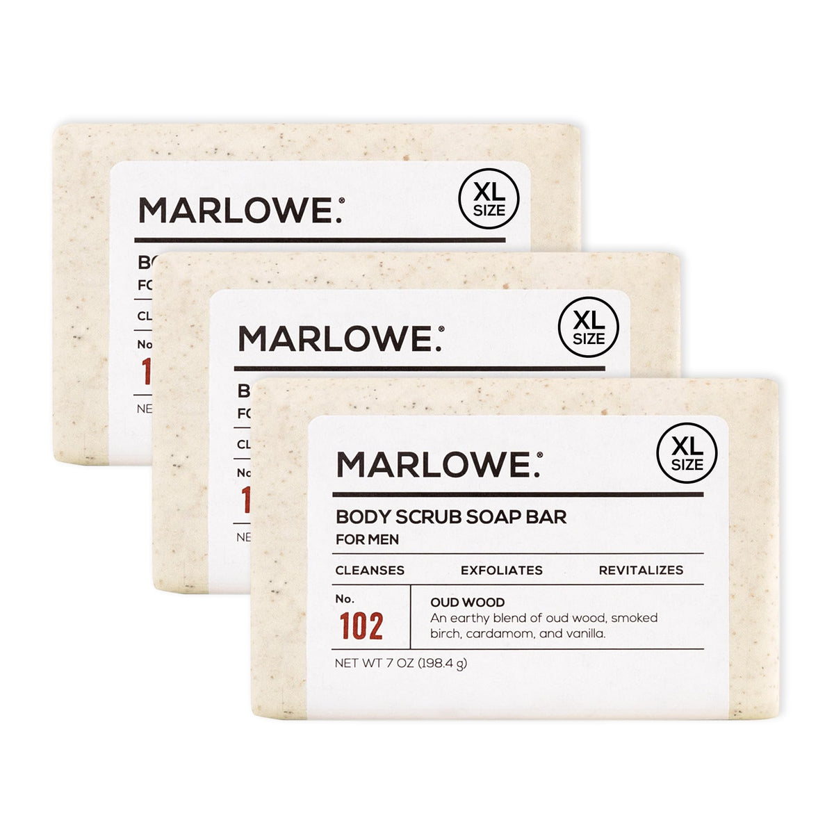MARLOWE No. 102 Oud Wood packaging highlighting eco-friendly wrapper.