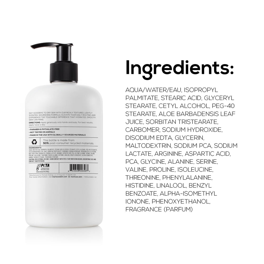 USA-made Marlowe No. 002 vegan lotion, paraben-free.