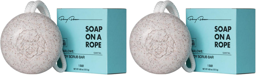 MARLOWE No. 069 soap on a rope display shows exfoliation benefits for smoother skin.