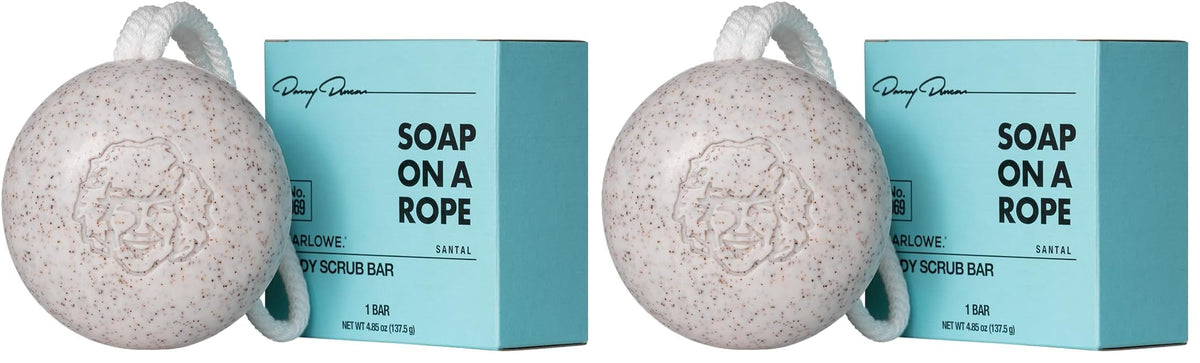 MARLOWE No. 069 soap on a rope display shows exfoliation benefits for smoother skin.