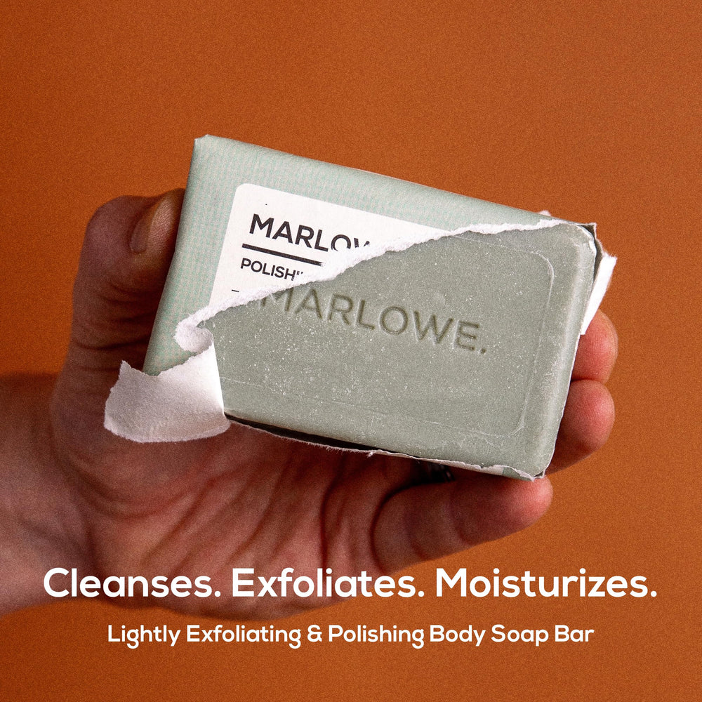 Pumice and willow bark close-up on MARLOWE No. 108 for gentle smoothing.