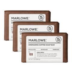 MARLOWE No. 109 Coffee Bar Soap close-up shows exfoliating texture for smoother skin.