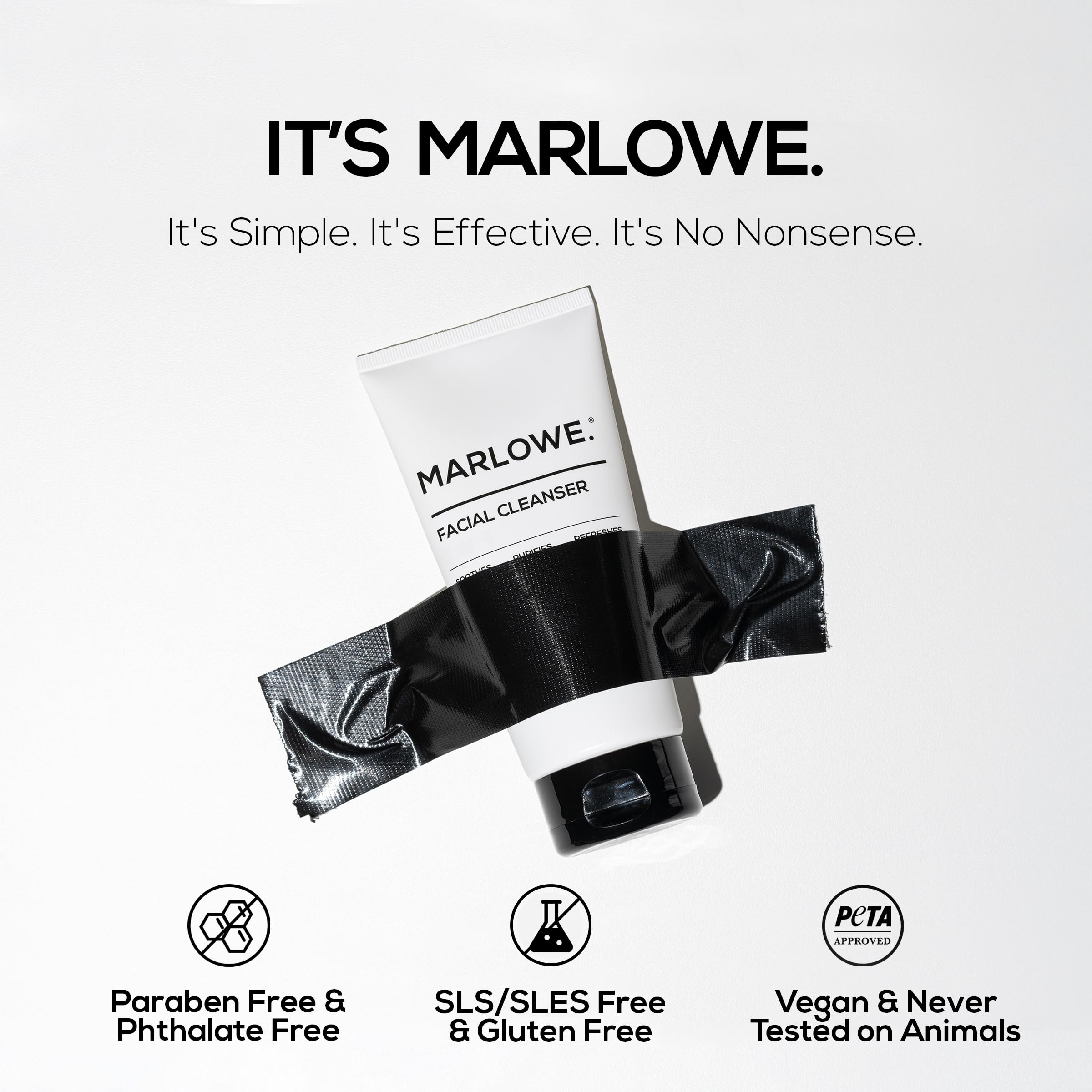 MARLOWE No. 121 vegan formula label conveys cruelty-free skincare