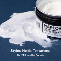 Marlowe No. 174 cream pomade being applied for flexible hold and shine.