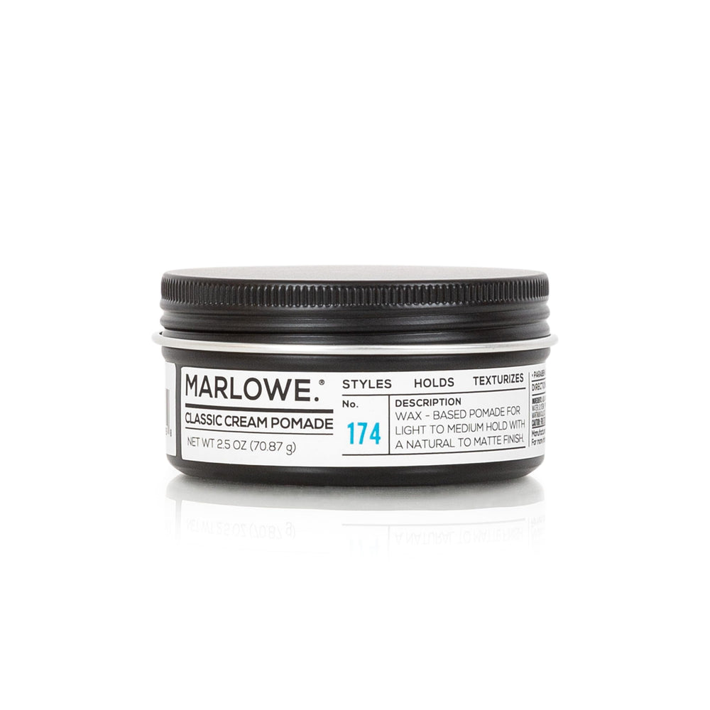 Marlowe No. 174 pomade jar front with classic design and conditioning formula.