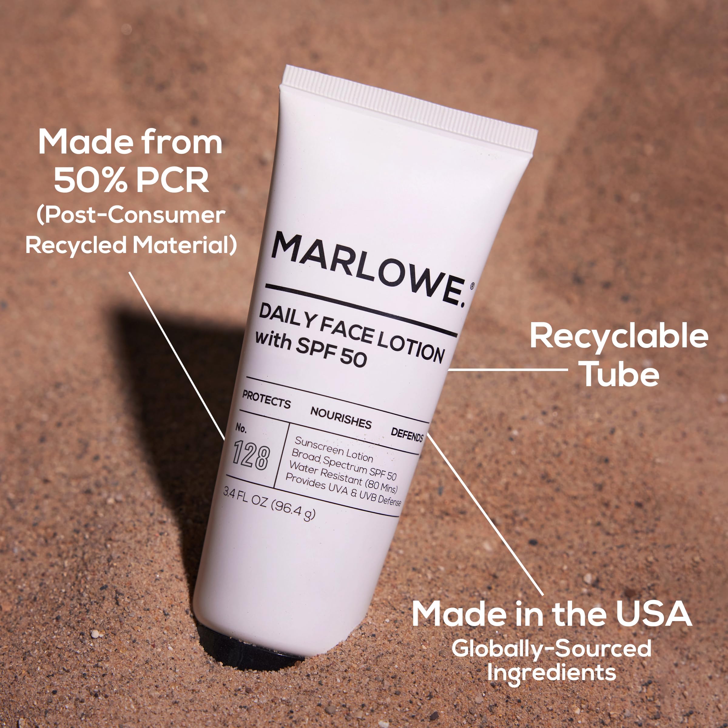 MARLOWE No. 128 SPF 50 cream being applied for even coverage.