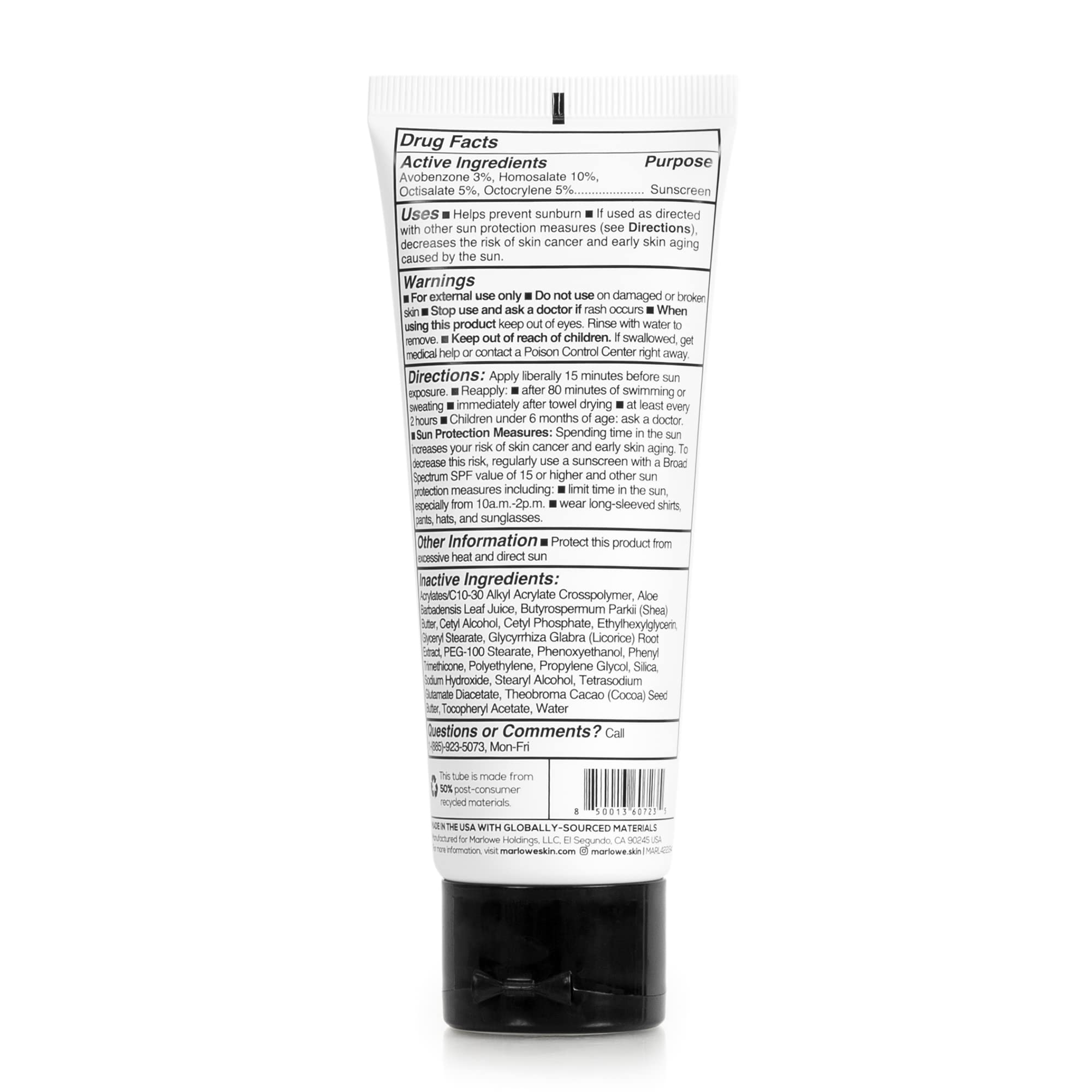 MARLOWE No. 128 SPF 50 daily skincare routine shot.