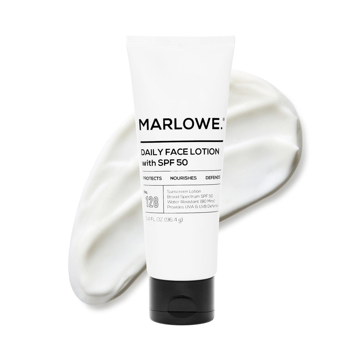 MARLOWE No. 128 SPF 50 face lotion front view for daily protection.