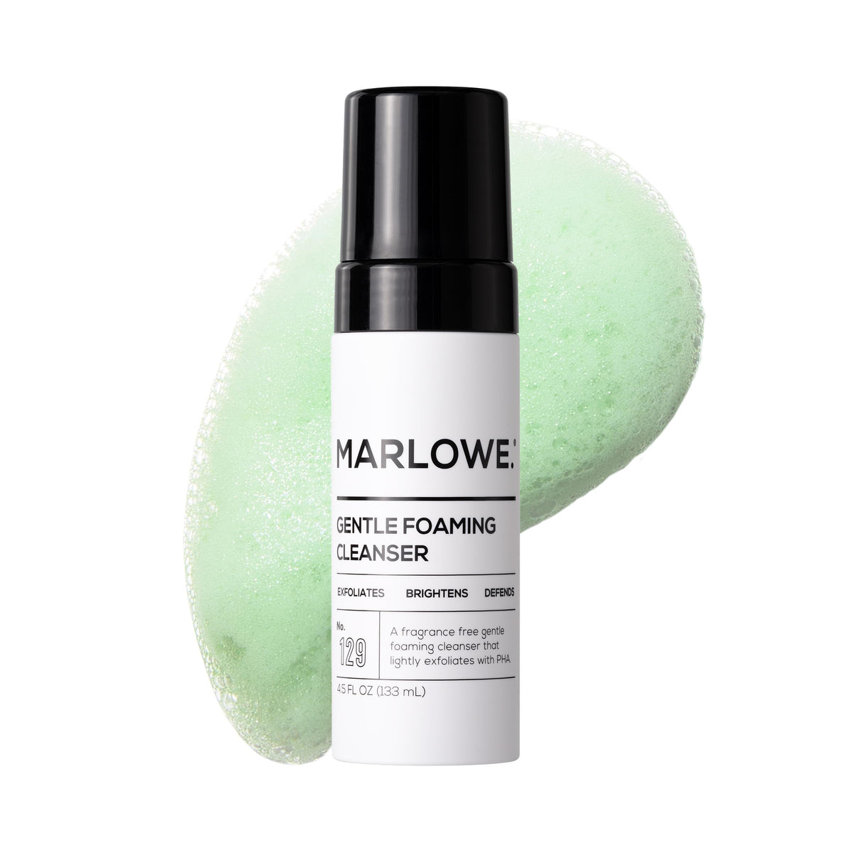 MARLOWE No. 129 gentle foaming cleanser bottle with unscented daily cleansing for sensitive skin.