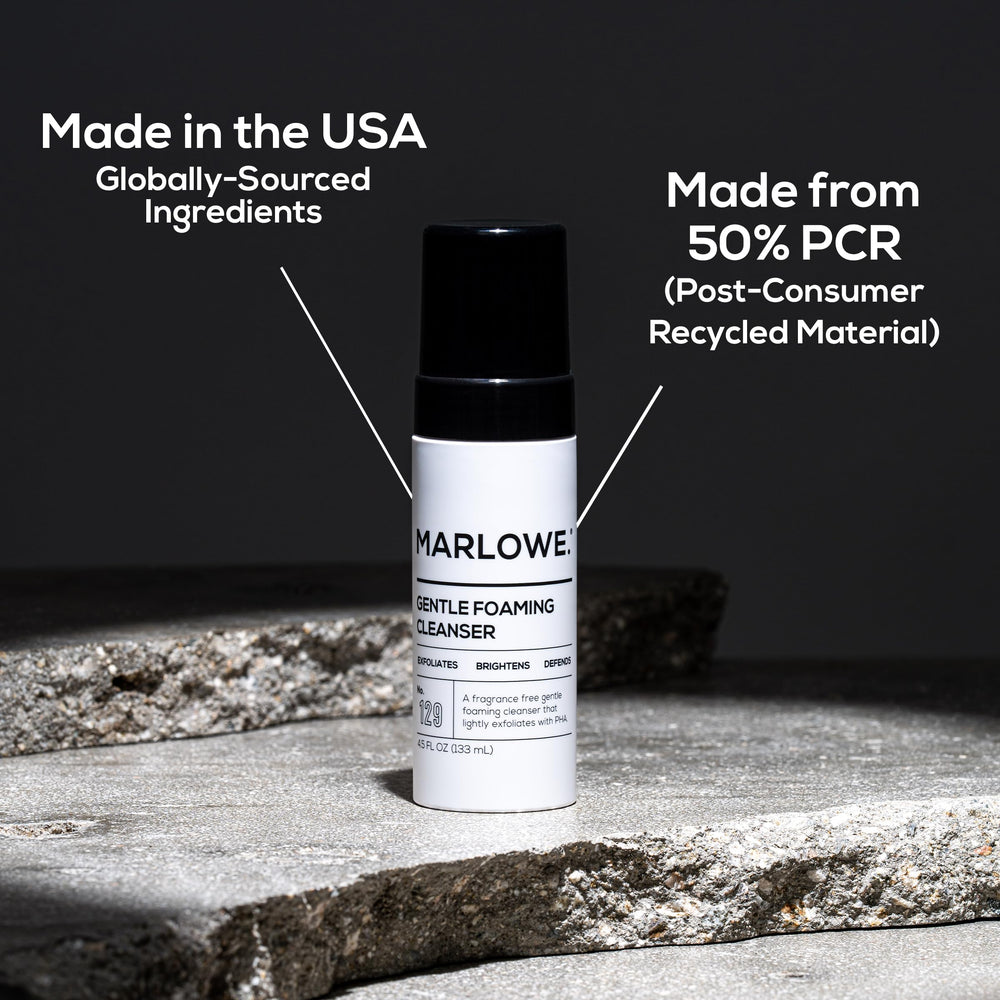 MARLOWE No. 129 USA-made label emphasizes premium ingredients.