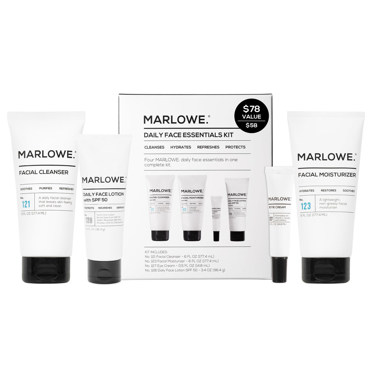 MARLOWE No.204 daily essential kit box showcases the full set for convenient daily care