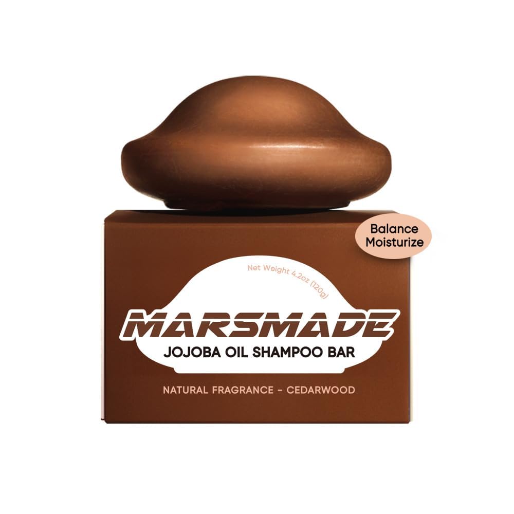 Mars Made Jojoba Oil Shampoo Bar 2.0 front view, compact solid shampoo ideal for travel.