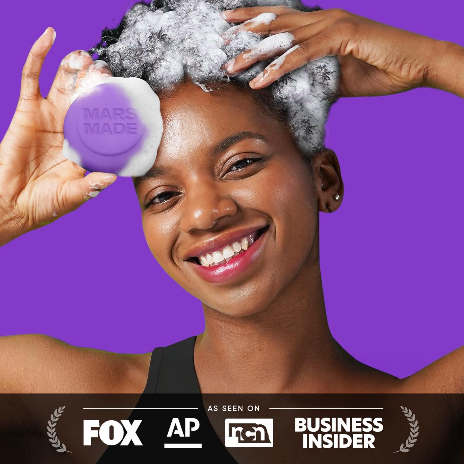 Mars Made Purple Toning Shampoo Bar nourishes with olive oil and gardenia extract