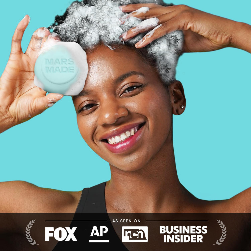 Mars Made Sea Salt Shampoo Bar packaging underscores sustainability and bottle-free routine