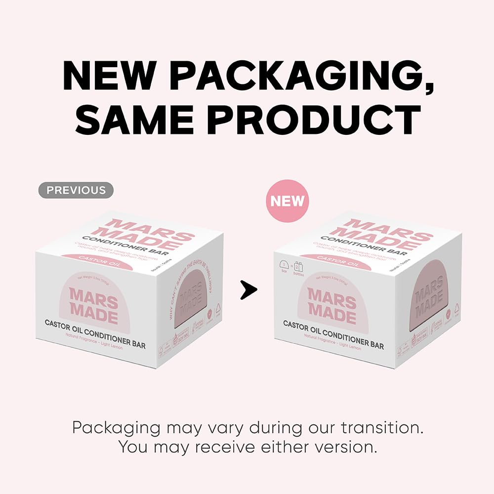 MARS MADE Castor Oil Conditioner Bar in hand, compact and travel-ready.