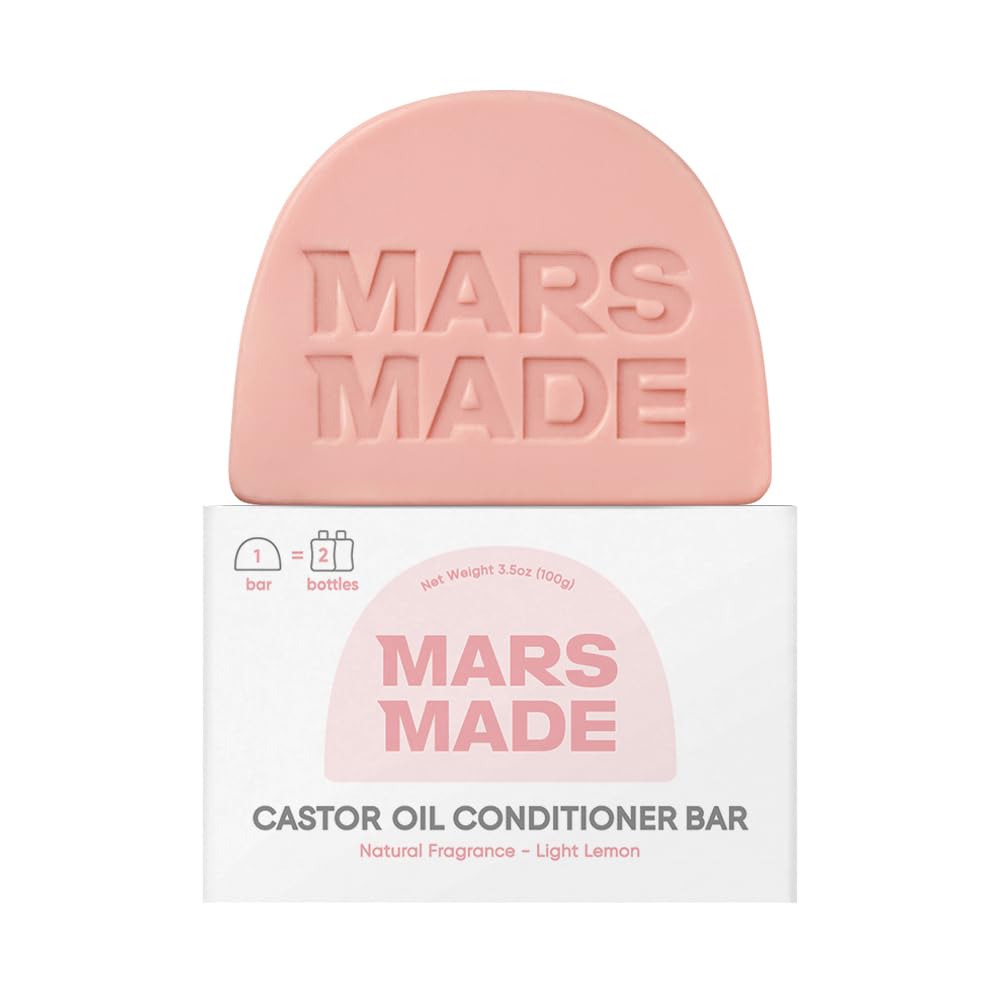 MARS MADE Castor Oil Conditioner Bar packaging highlights zero-waste sustainability.