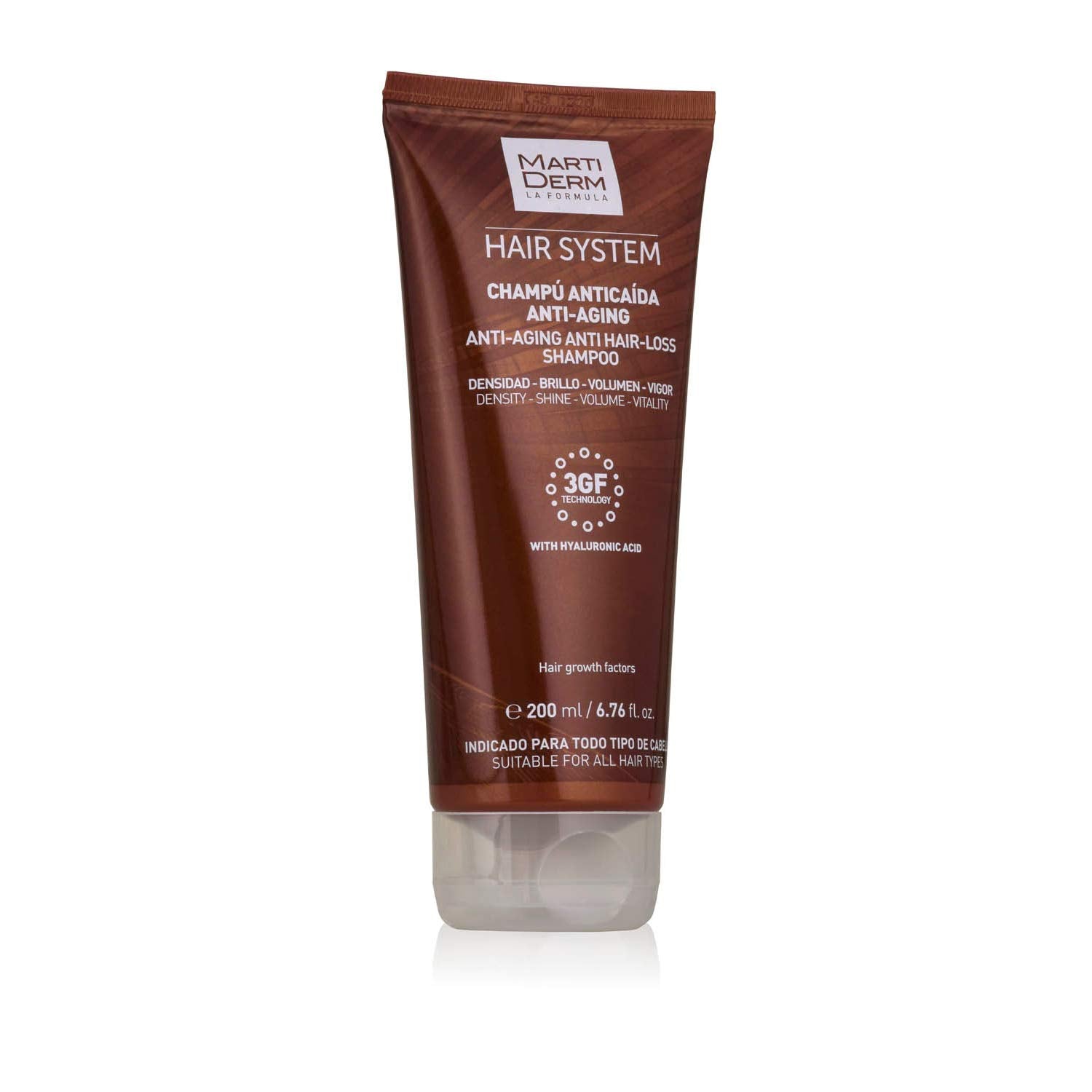 Martiderm anti hair-loss shampoo bottle front shows premium packaging for daily scalp care.