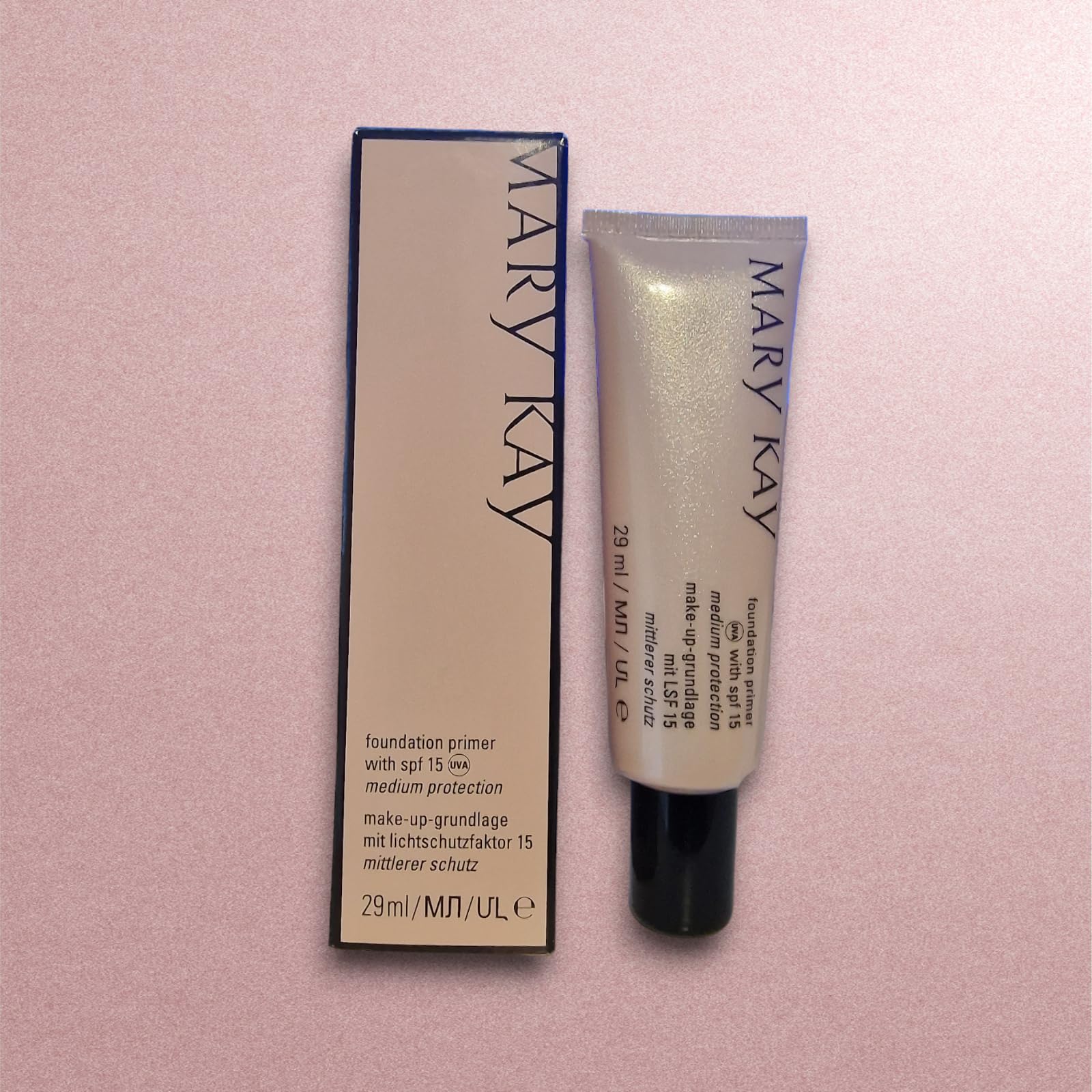 Mary Kay Foundation Primer SPF 15 bottle provides a lightweight makeup base.