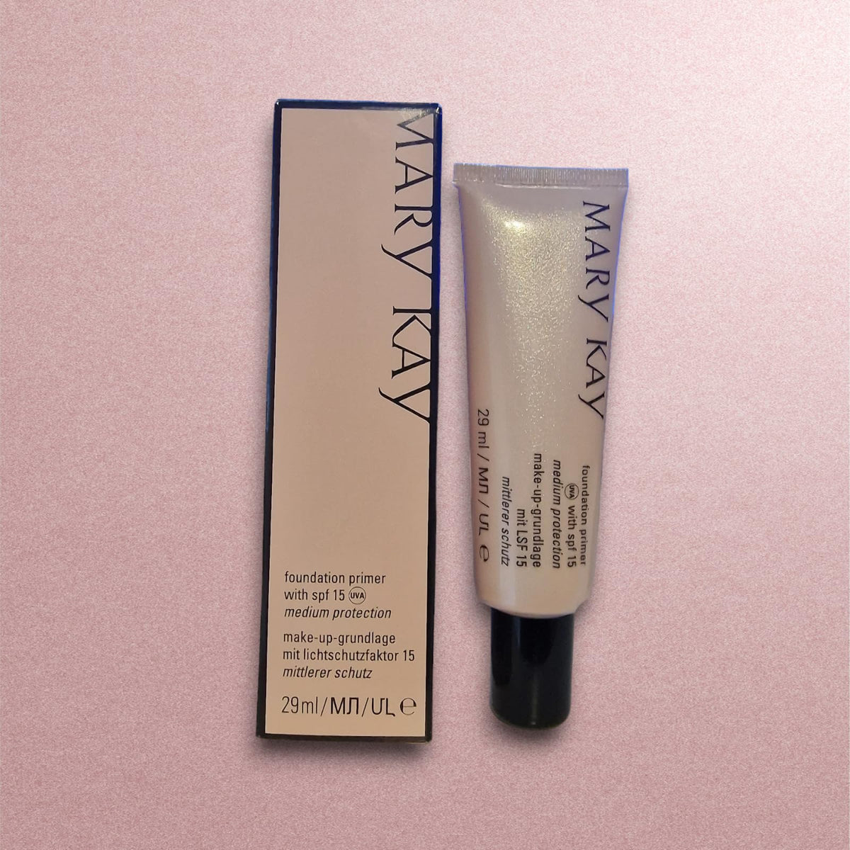 Mary Kay Foundation Primer SPF 15 bottle provides a lightweight makeup base.