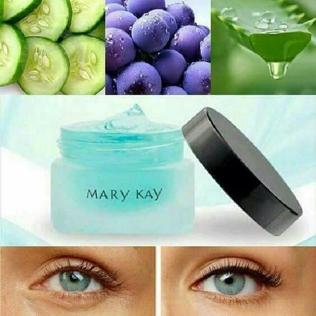Mary Kay Indulge Soothing Eye Gel closeup reveals moisturized eye skin and gentle feel.