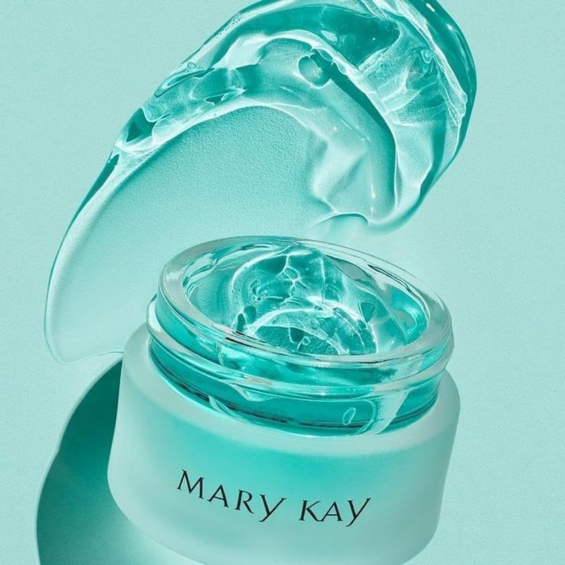 Mary Kay Indulge Soothing Eye Gel under-eye area application suggests soothing relief and puffiness considerations.