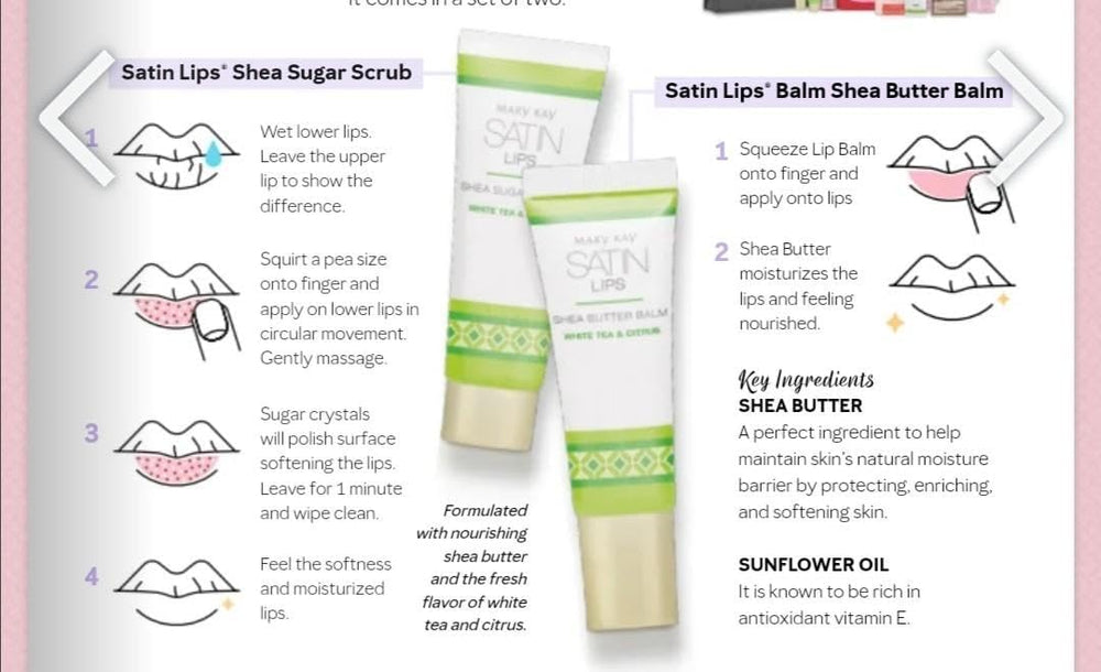 Mary Kay Satin Lips two-step system shown on a vanity for easy use