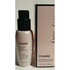 Mary Kay TimeWise Day Solution Pink bottle label close-up highlighting ingredients and sensitivity-friendly formula.