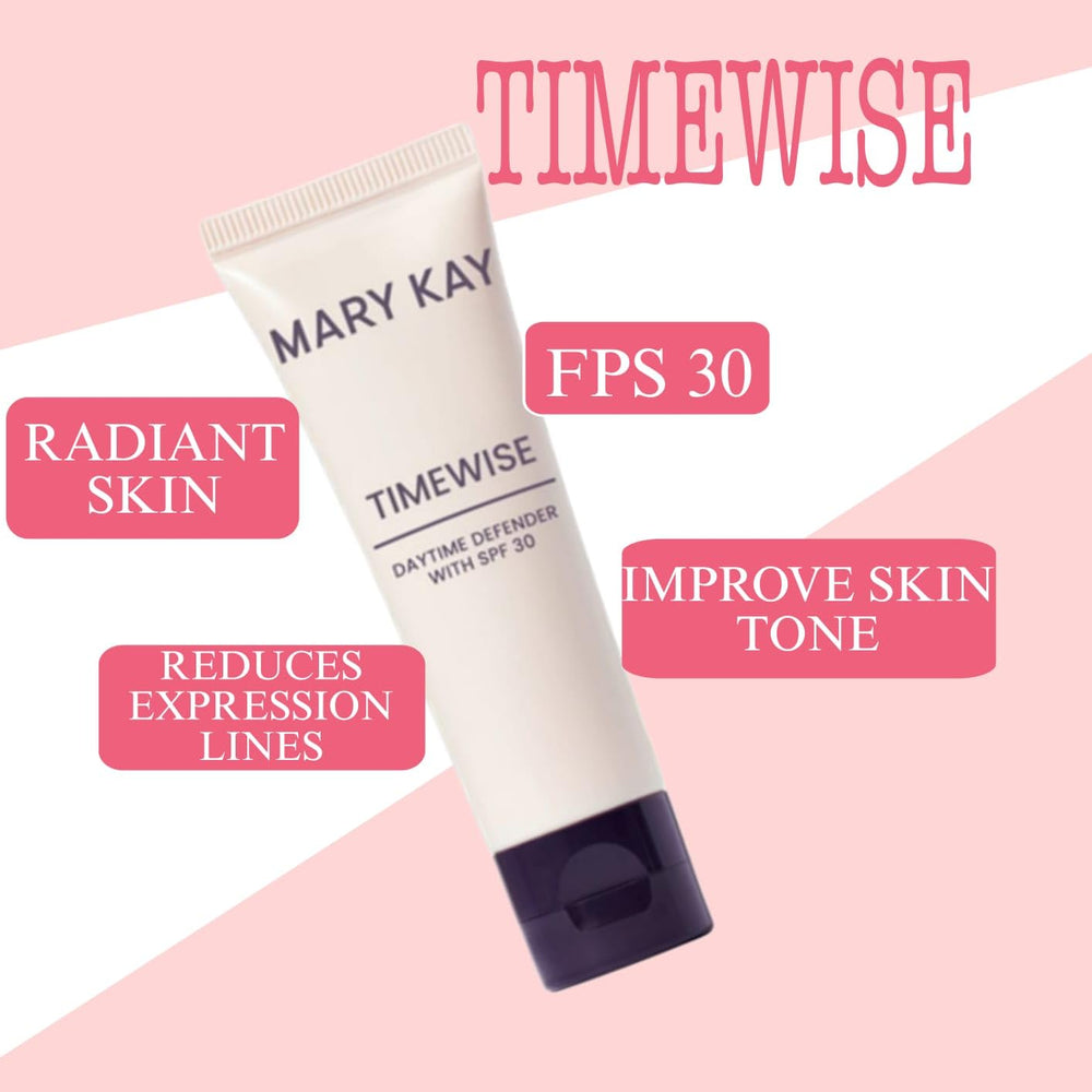 Mary Kay TimeWise Daytime SPF 30 texture closeup reveals smooth, non-greasy finish for makeup base.