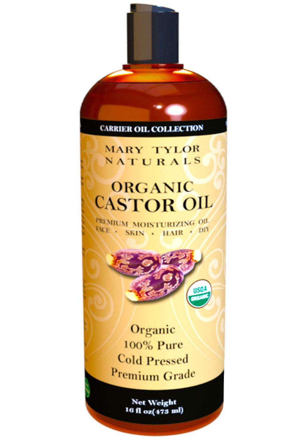 Mary Tylor Naturals Organic Castor Oil bottle for daily skin hydration.