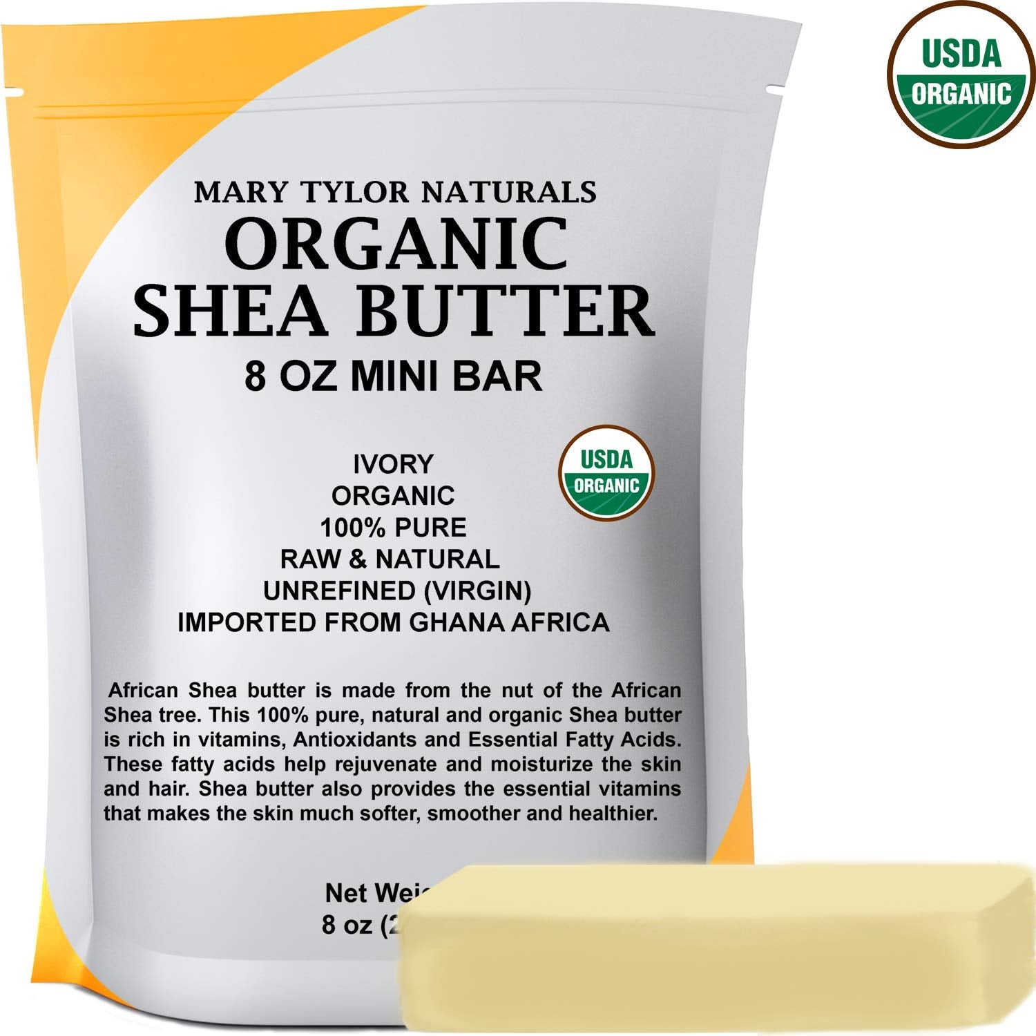 Mary Tylor Naturals ivory shea butter close-up shows pure, unrefined texture.