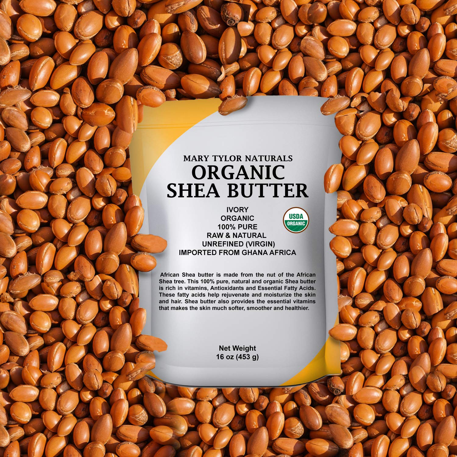 Mary Tylor Naturals organic shea butter rich in vitamins A and E for skin care