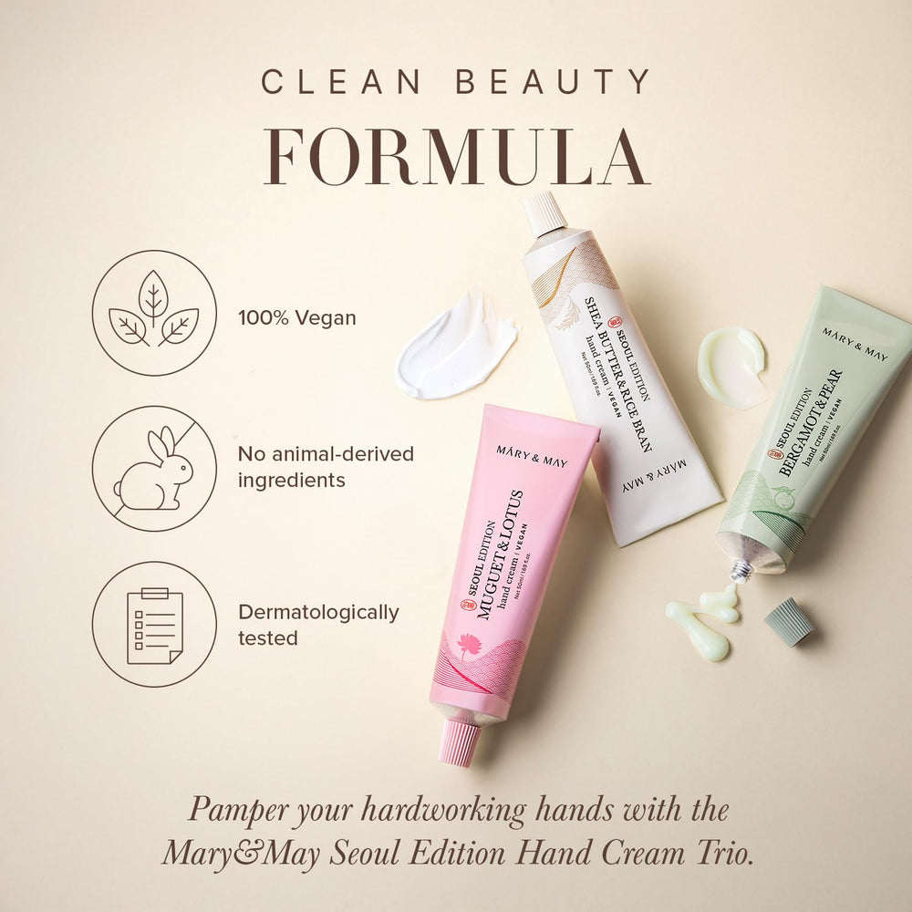 Mary&May hand cream swatch shows smooth texture and quick absorption.
