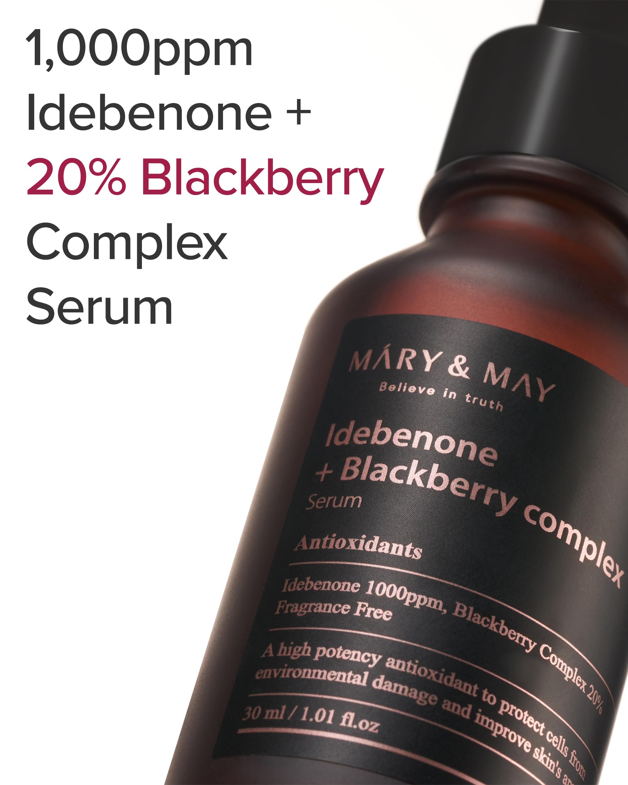 Mary&May Idebenone Blackberry Serum pump demonstrates quick, non-greasy application.